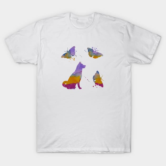 Akita Art With Butterlies, Dog T-Shirt by BittenByErmines